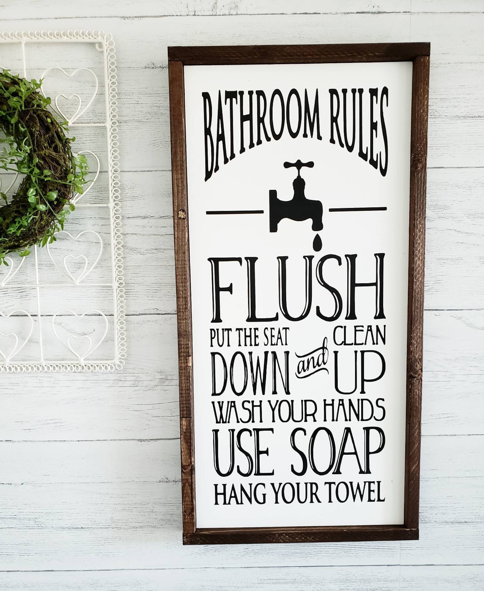 Bathroom Rules Wood Sign Framed Sign Wall Hanging Wood Etsy