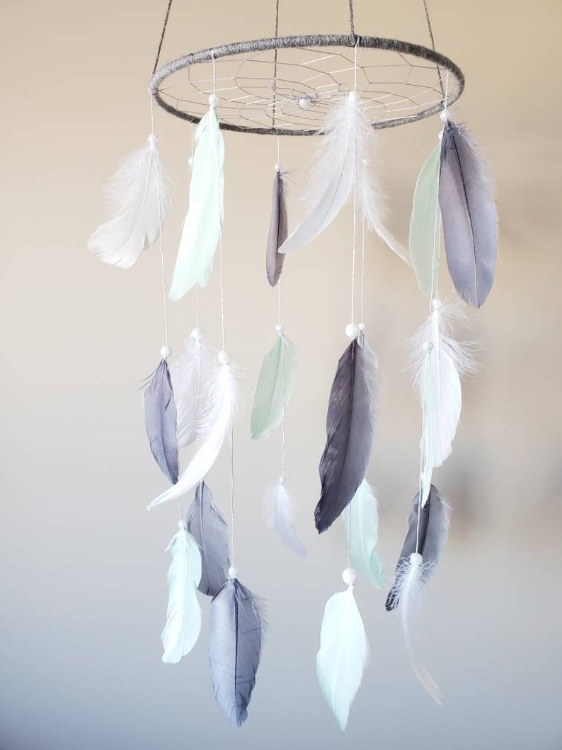 Black Grey White MobileBaby Boy NurseryFeather MobileDream Etsy