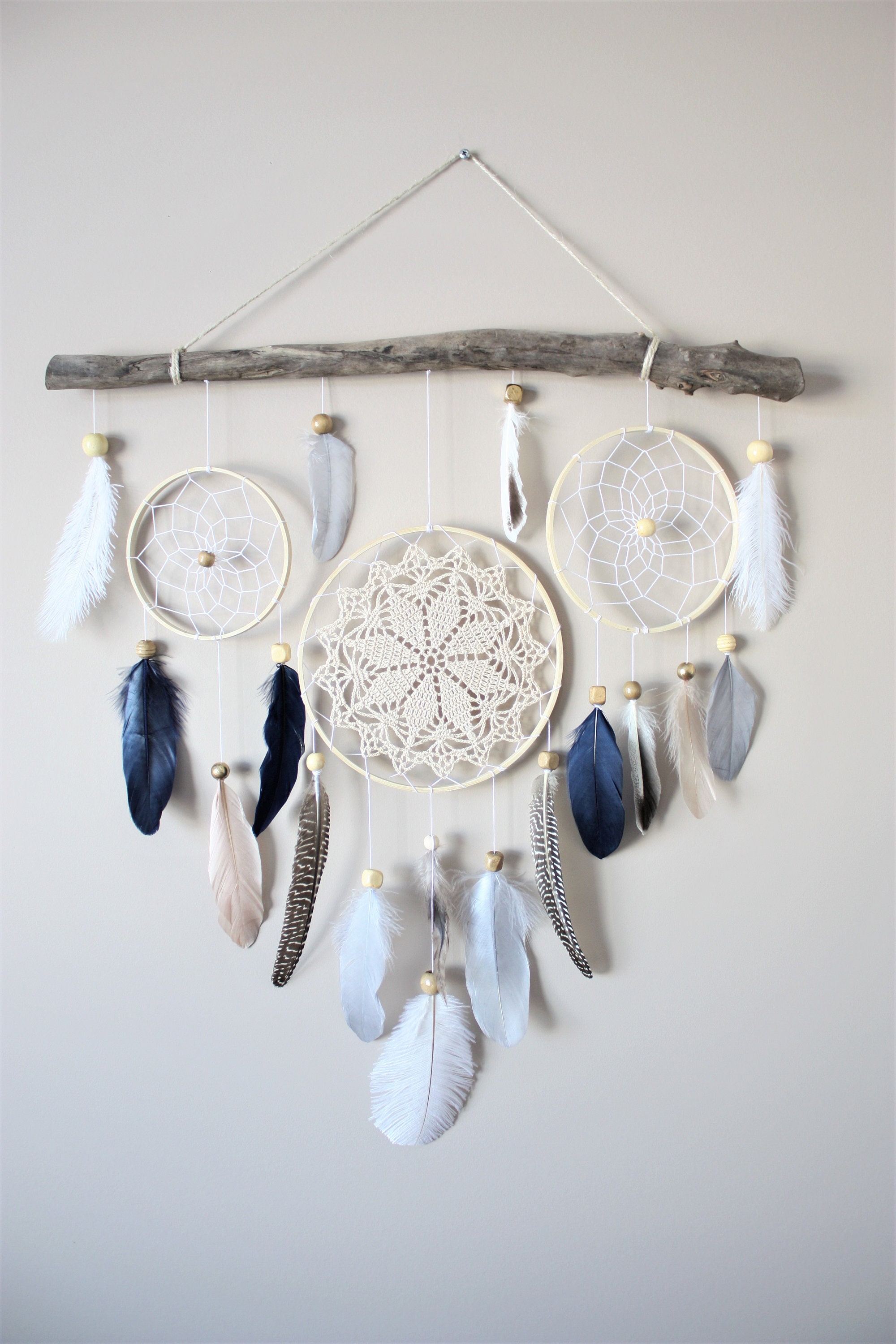 Dream Catcher Wall Hanging, Feather Driftwood Wall Decor, Woodland ...