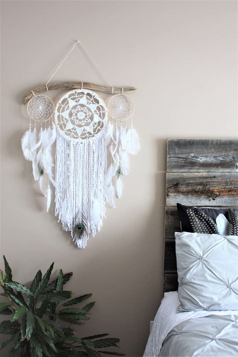 Large Feather Dream Catcher White Dream Catcher Wall Hanging Etsy