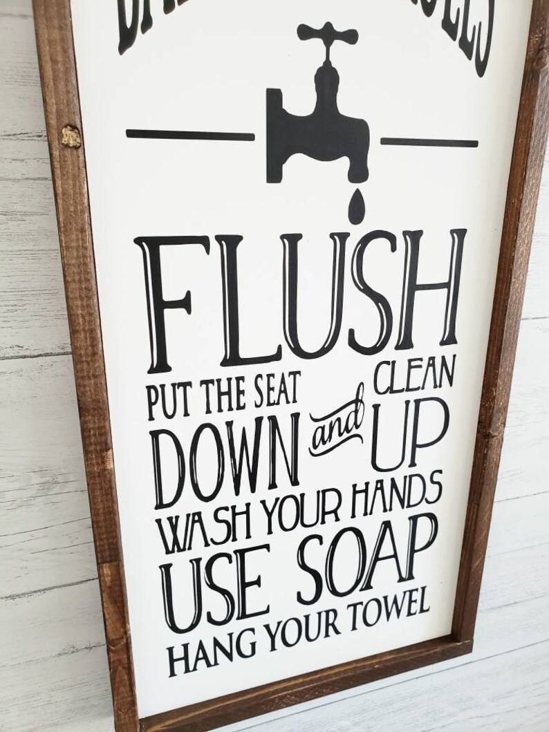 Bathroom Rules Wood Sign Framed Sign Wall Hanging Wood Etsy