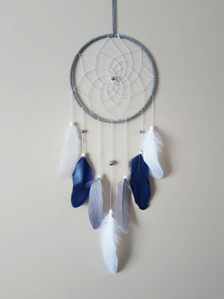 Small Navy Grey Dream Catcherboy Nursery Dream Catchermini Etsy Canada