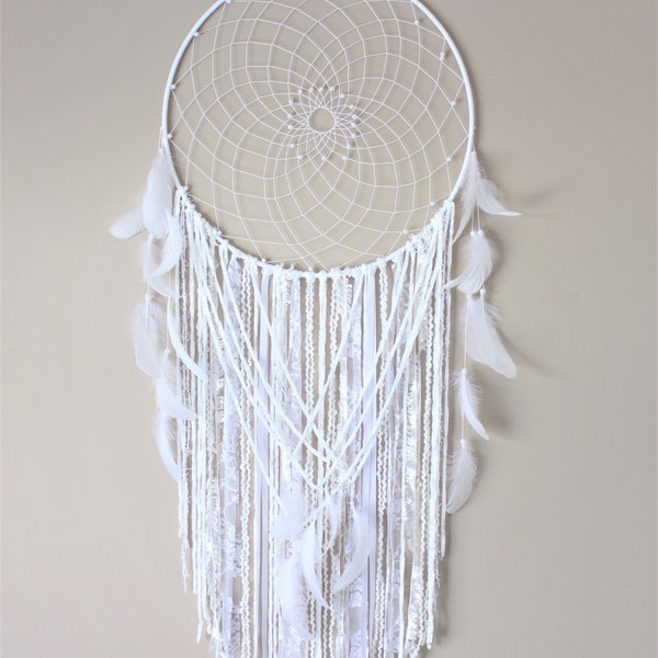 Extra Large White Dream Catcher, Big Dream Catcher, Bedroom Wall Decor, Romantic Wall Decor, White Dreamcatcher Wall Hanging