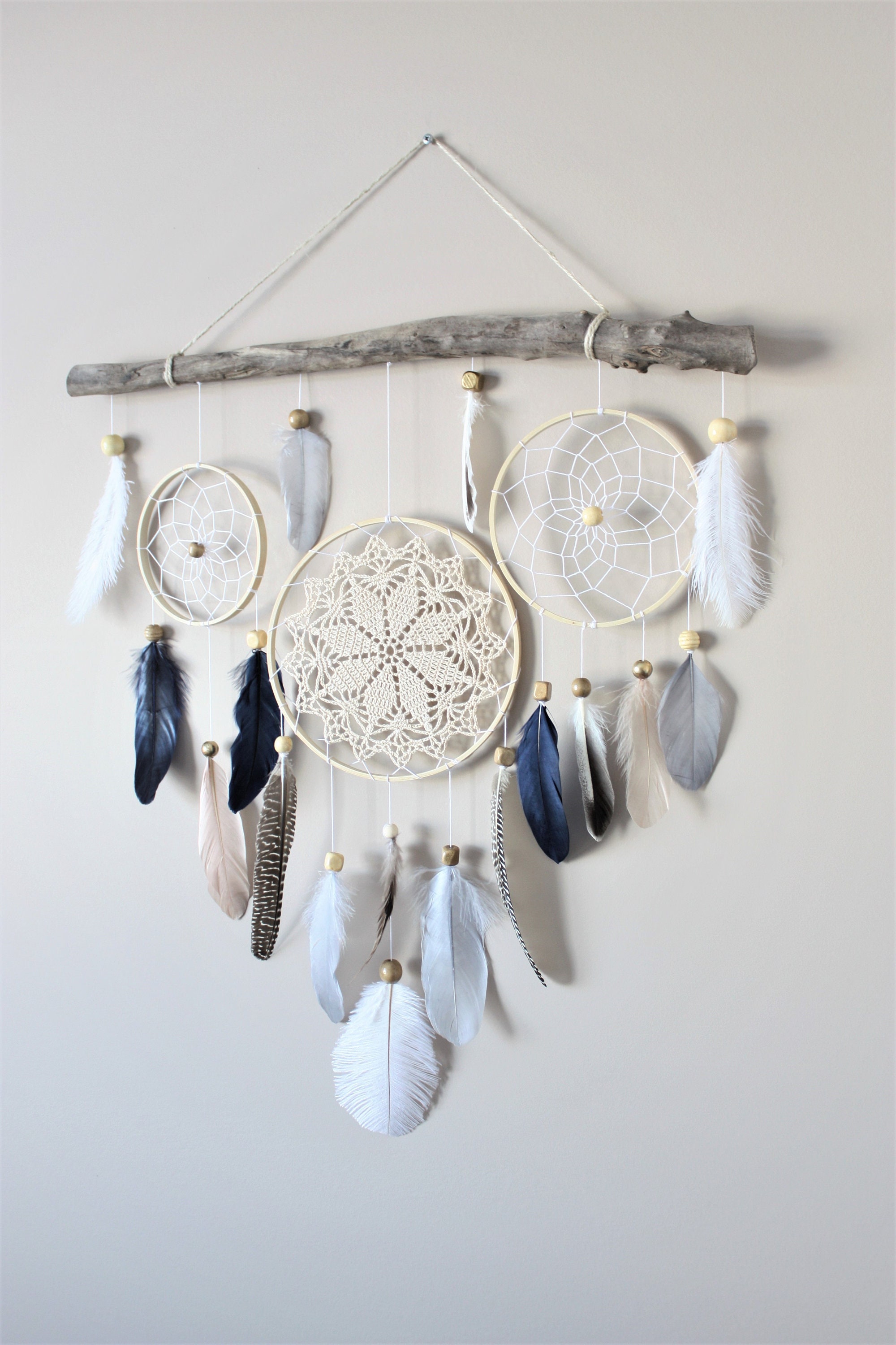 Dream Catcher Wall Hanging, Feather Driftwood Wall Decor, Woodland ...