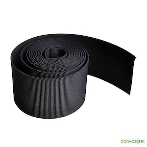 May include: A roll of black nylon webbing, a type of strong, flexible fabric often used for straps, belts, and other applications.