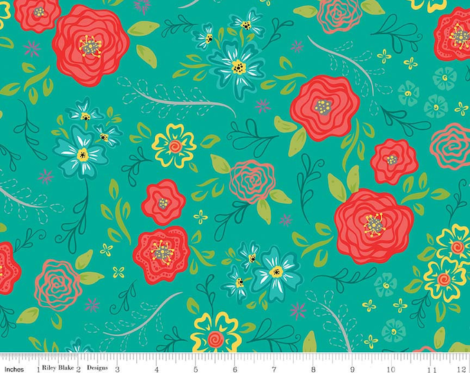 Riley Blake Fabric Wildflower Boutique by Heather Peterson Main Teal