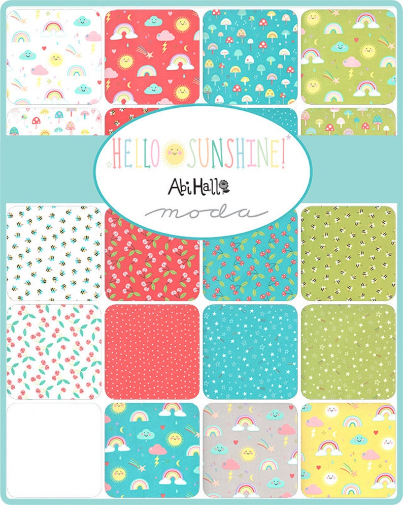 Hello Sunshine Mushrooms Aqua by Abi Hall for Moda Fabrics 35351 16