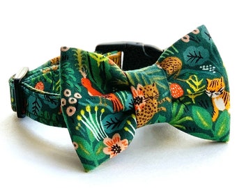 WILD JUNGLE Cat Bowtie Collar // Take A Bow Handmade Cotton Cat Collar, Kitten Breakaway Collar, Tiger Tabby Cat Collar, Leopard Kitten