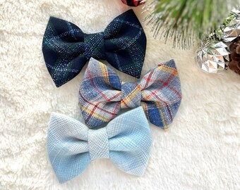 Blue Flannel Plaid Dog Bowtie / Take A Bow Handmade Dog Bow, Winter Blue Flannel Dog Bowtie, Christmas Gift for Dog, Blue Plaid Dog Bow Tie