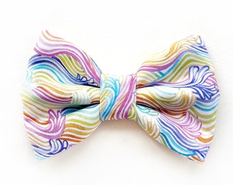 RAINBOW WAVES Nautical Dog Bow // Take A Bow Handmade Bowtie Collar, Sailor Bow Dog Collar, Pastel Rainbow Puppy Bowtie Collar, Summer Ocean