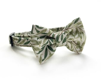 Willow Cat Collar Set with Matching Bowtie // Take A Bow Breakaway Cat Collar, Green Leaf Cat Bowtie, Willow Tree Leaves Cat Safety Collar
