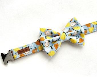 YELLOW PEAR - Dog Bow Collar // Take A Bow Handmade Cotton Dog Collar, Metal Hardware, Bowtie Collar, Harvest, Pear, Thanksgiving, Fruit