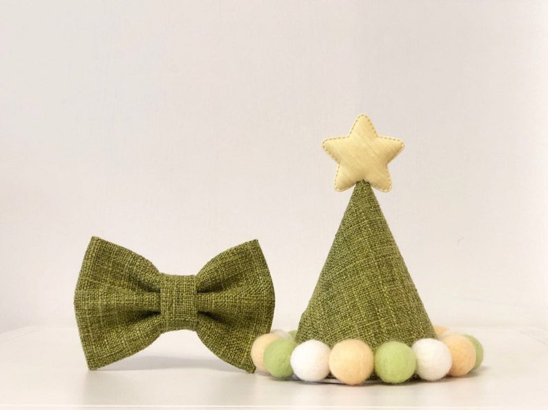 AVOCADO CREAM Barkday Hat Set Dog Party Hat Dog Birthday Hat Cat Birthday Hat Felted Pompom Gotcha Day Dog Party Green Hat