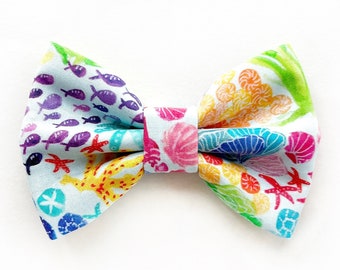 Under the Sea Dog Bow Tie // Take A Bow Handmade Bowtie, Dog Collar Sailor Bow, Fish Dog Neckwear, Rainbow Sea Life, Rainbow SeaShell