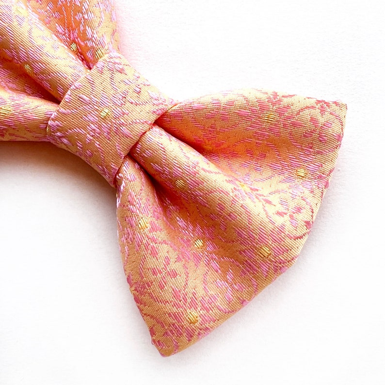 THAI SILK BROCADE Dog Bowtie Handmade Luxury Dog Bow // Take A Bow Dog Bowtie, Thai Fabric Dog Accessories, Silk Dog Bow, Thailand Silk Peach / PHIKUL