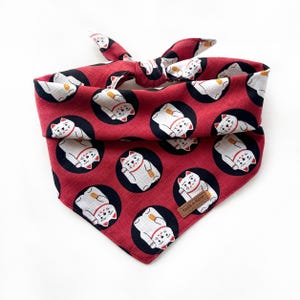 Lucky Meow Dog Bandana // Take A Bow Handmade Pet Bandana, CNY Pet Bandana, Maneki Neko Lucky Cat, Japan Style Dog Snap Bandanas