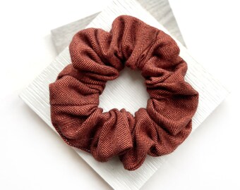 Brick Red Herringbone Flannel Scrunchies / Large Hair Scrunchie / Gift for Dog Mom / Hair Band / Hair tie, Accessories, Matching Dog Bow