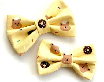 DONUT BEAR - Dog Bow // Take A Bow Handmade Bowtie, Sailor Bow, Dog Collar Bowtie, Puppy Bowtie Collar, Donut, Sprinkles, Brown Bear