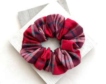 Red Plaid Flannel Scrunchies / Large Hair Scrunchie / Gift for Dog Mom / Hair Band / Hair tie, Accessories, Matching Dog Bow