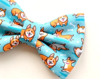 CORGI PLAYDATE - Dog Bow // Take A Bow Handmade Bowtie, Sailor Bow, Dog Collar Bowtie, Puppy Bowtie Collar, Blue Corgi, Corgi Butt, Corgi