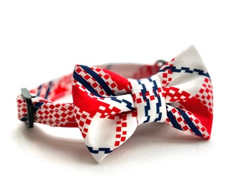 KOWLOON Red Plaid Splash-Proof Cat Bowtie Collar // Take A Bow Handmade Cotton Cat Collar with Bow, Kitten Breakaway Collar, Summer Cat Bow