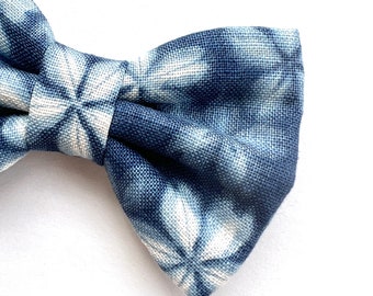 INDIGO EKO - Japanese Dog Bow // Take A Bow Handmade Bowtie, Sailor Bow, Dog Collar Bowtie, Indigo Dye Sakura, Cherry Blossoms, Blue