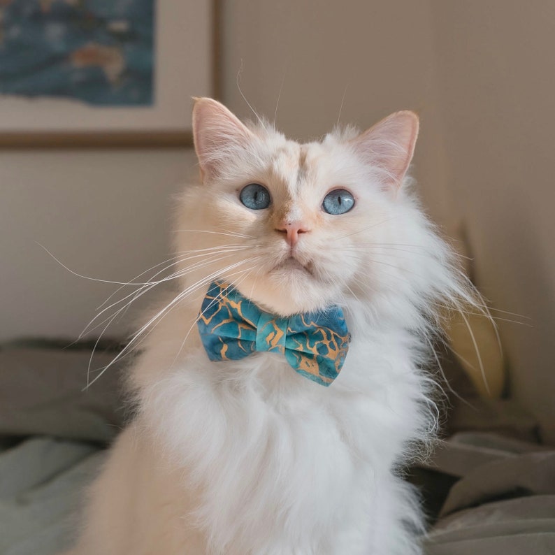 HYDRA Gold Waves Cat Bowtie Collar Set // Take A Bow Handmade Cat Collar, Kitten Collar, Breakaway Collar, Summer Beach Waves Cat Collar image 9