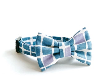 TILES BLUECORN - Cat Bowtie Collar // Take A Bow Handmade Cotton Cat Collar, Cat Collar, Kitten Collar, Breakaway Collar, Blue Collar