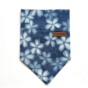 Indigo Japanese Sakura Dog Bandana // Take A Bow Handmade Pet Bandana, Gift for Dogs, Blue Cherry Blossom Dog Bandana, Japan Fabric Sakura