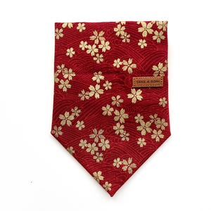 KIMONO Red Gold Sakura Dog Bandana // Take A Bow Handmade Pet Bandana, Red Cherry Blossom Dog Bandana, Japan Fabric Sakura Pet Bandana