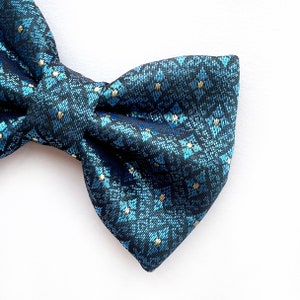 THAI SILK BROCADE Dog Bowtie Handmade Luxury Dog Bow // Take A Bow Dog Bowtie, Thai Fabric Dog Accessories, Silk Dog Bow, Thailand Silk Blue / BENJARONG