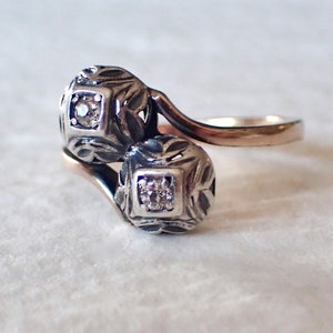 RESERVED &lt;&lt;&lt;&lt; Antique Edwardian Toi et Moi Ring, 14k White Gold, Double Diamond Ring, Early 1900s