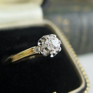 Antique Diamond Solitaire Ring, 18k Gold Old Cut Diamond Ring, 1930s, Antique Engagement Ring 0.40 ct Diamond