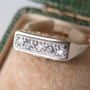 Antique Diamond Ring, 14k Gold, Mid Century Five Stone Ring