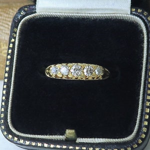 Antique Edwardian Five Stone Diamond Ring, 14k Gold Five Diamonds Ring on Open Gallery