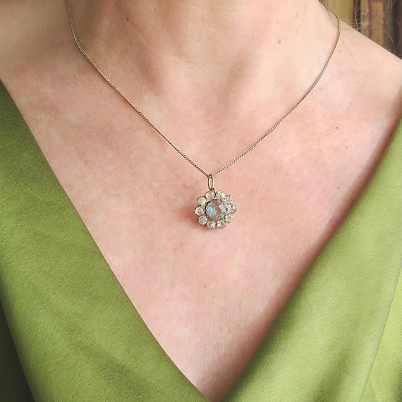 Antique Edwardian Saphiret and Paste Cluster Pend… - image 12