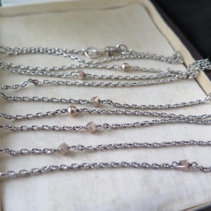 Antique Long Guard Chain,  58&quot; Silver and Rose Gold Edwardian Art Deco Long Guard Chain Muff Chain