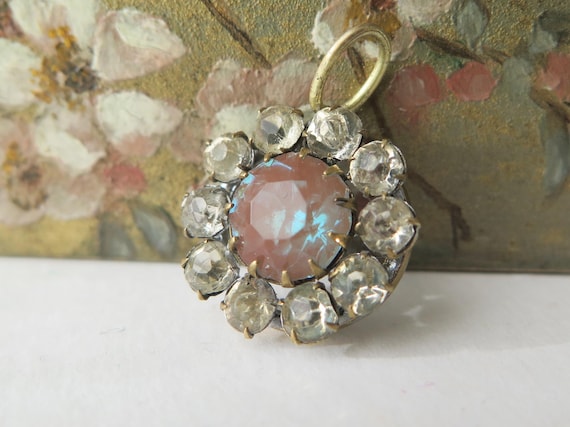 Antique Edwardian Saphiret and Paste Cluster Pend… - image 11