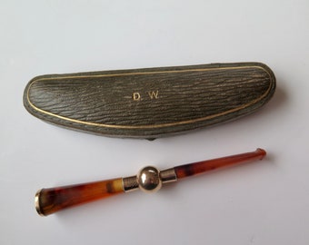 Antique Edwardian 9k Gold & Faux Tortoiseshell Cigarette Holder, London 1919