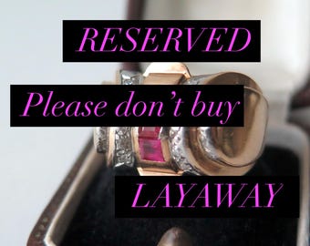 RESERVED for V. &lt; LAYAWAY 4 of 4 &lt;&lt;&lt; French Art Deco TANK Ring with Rubies and Diamonds, 18k Gold Natural Rubies, Carre Cut Rubies