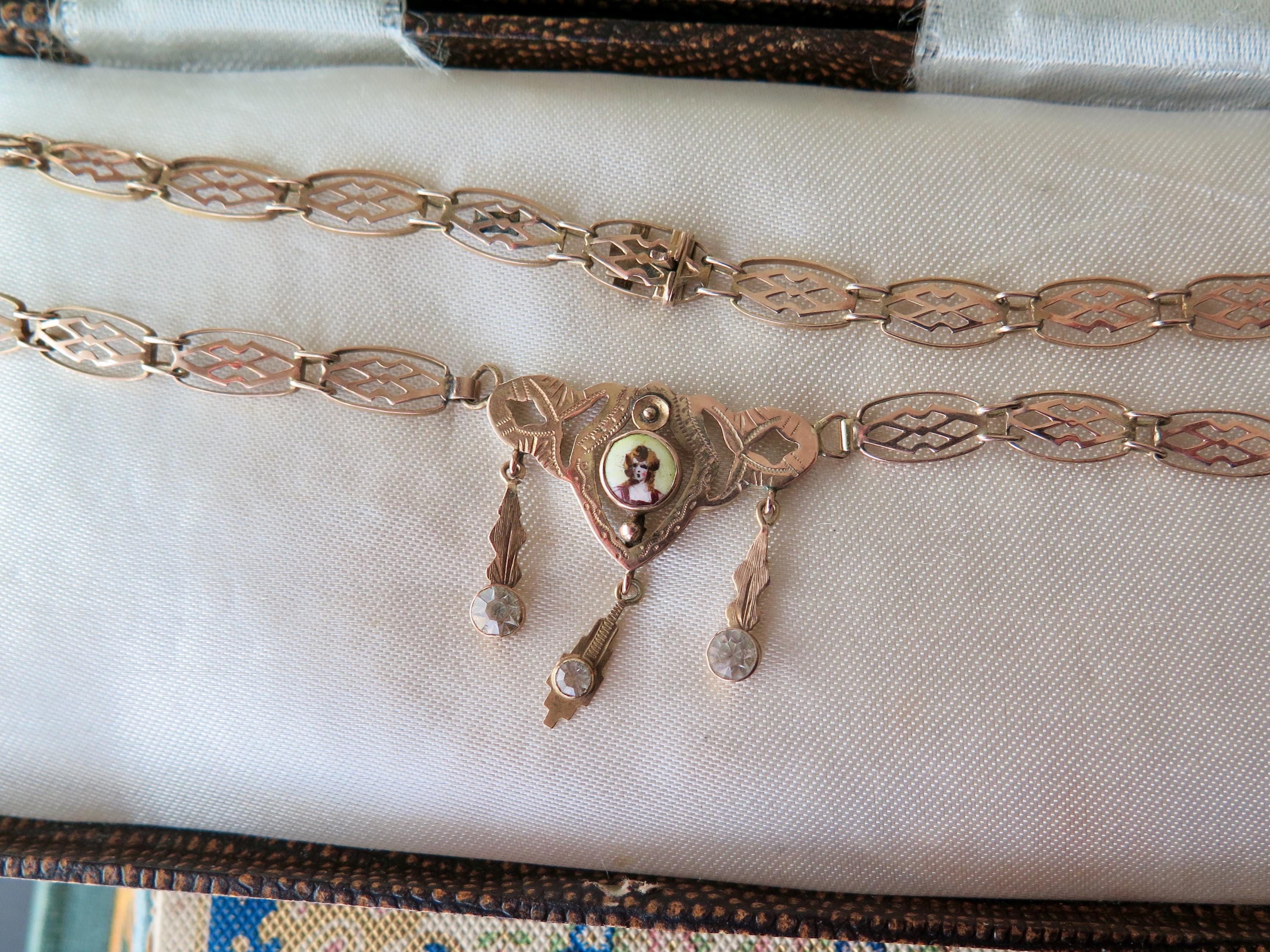 Collier Ancien En Pâte De Verre émaillée - Bijou Vintage Créateur, Ras Du Cou