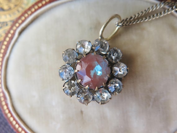 Antique Edwardian Saphiret and Paste Cluster Pend… - image 1