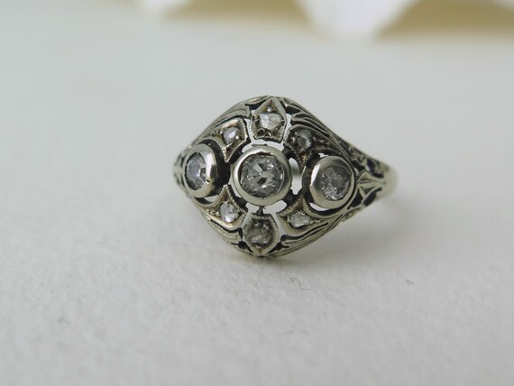 Antique Belle Epoque Diamond Ring, 14k Gold Openw… - image 3