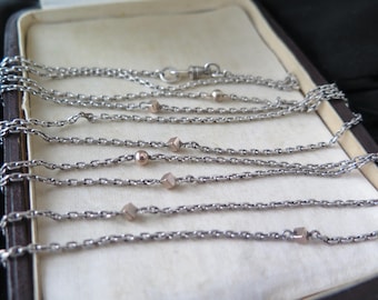 Antique 58" Silver & Rose Gold Long Guard Chain: Edwardian Art Deco Muff Chain