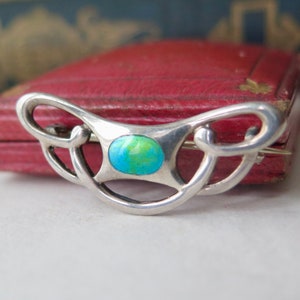 Antique Petite Enameled Silver Brooch, 1920, Edwardian age Art Nouveau Design Attributed to Charles Horner