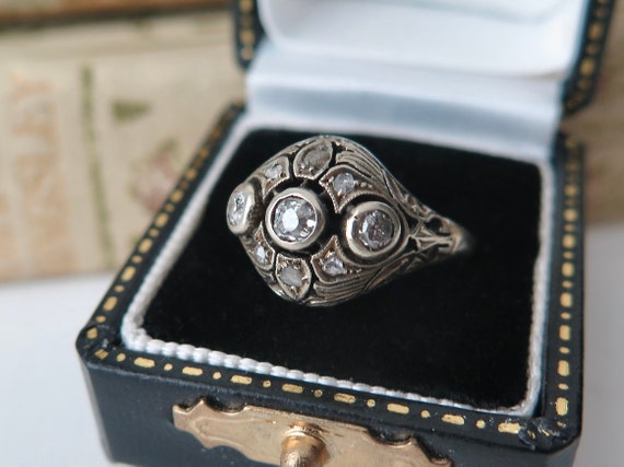 Antique Belle Epoque Diamond Ring, 14k Gold Openw… - image 1