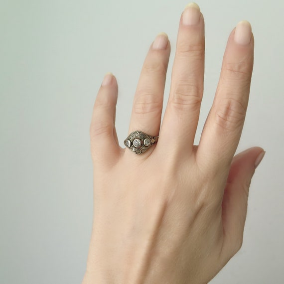 Antique Belle Epoque Diamond Ring, 14k Gold Openw… - image 2