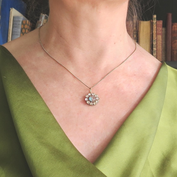 Antique Edwardian Saphiret and Paste Cluster Pend… - image 4