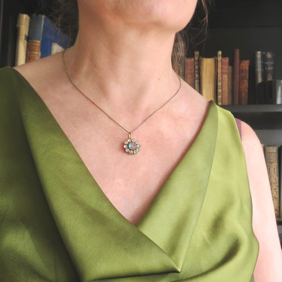 Antique Edwardian Saphiret and Paste Cluster Pend… - image 3