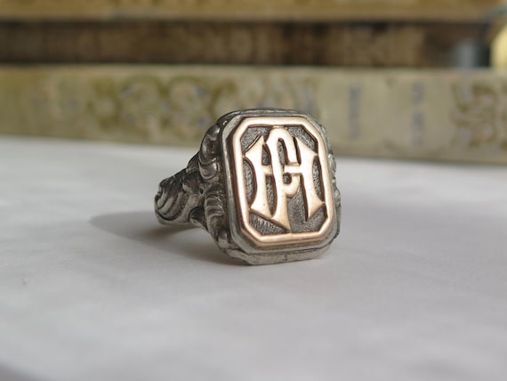 Antique Silver Signet Ring Initials HP or PH, Man